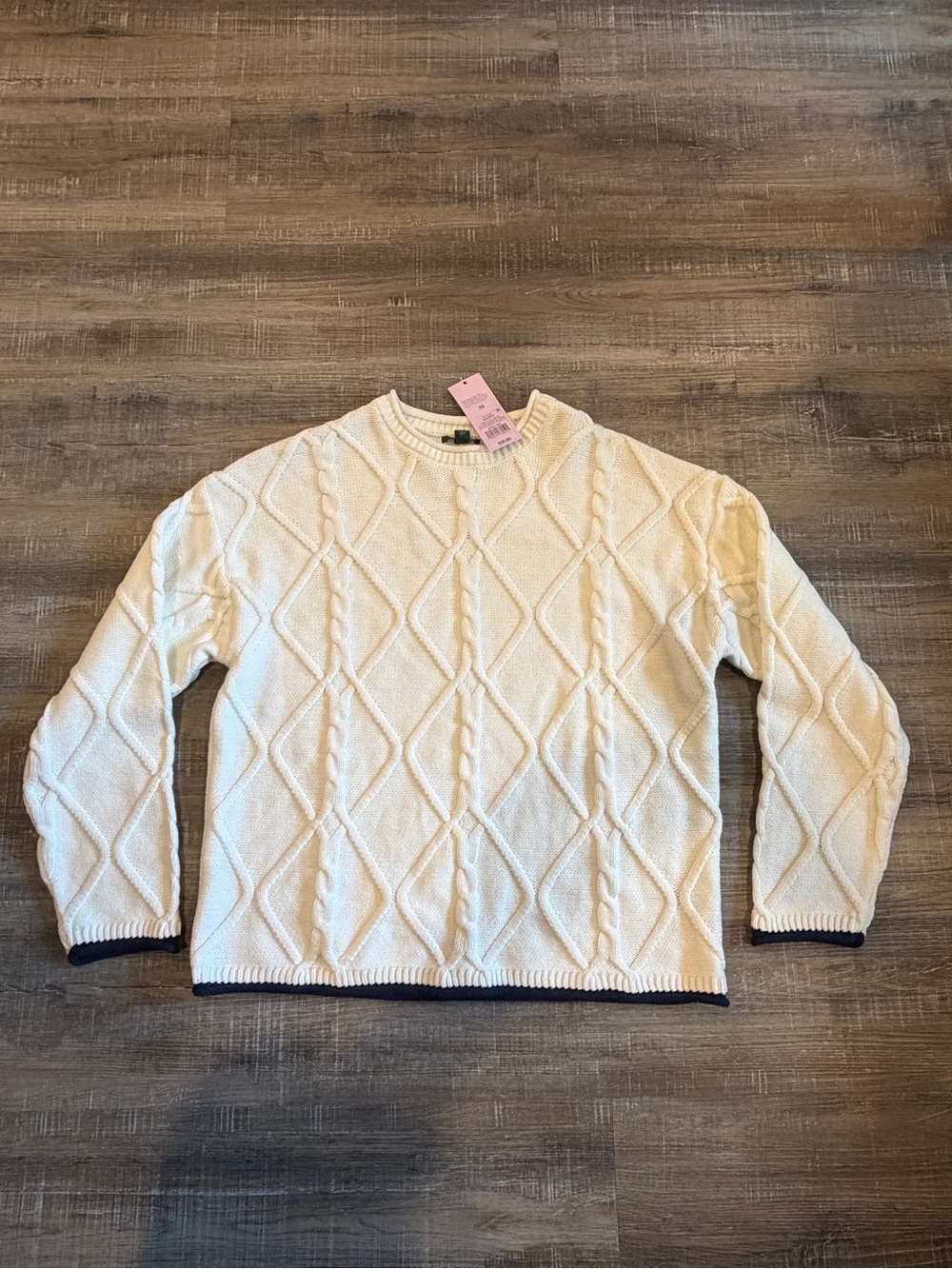 wild fable Cream Cable Knit Crew Sweater with Navy Trim